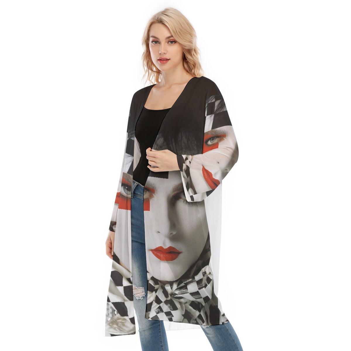 All- Over Print Women's Long Sleeve Mesh Cardigan