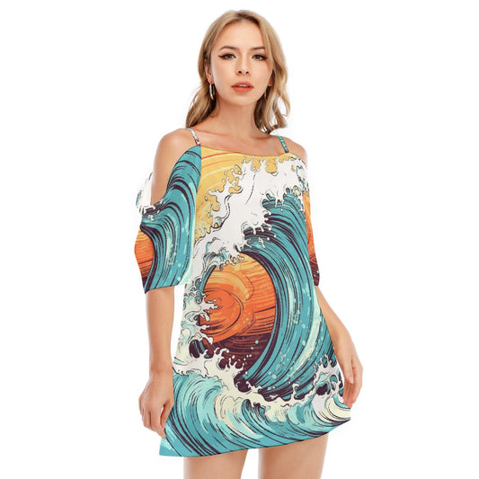 All-Over Print Women's Off-shoulder Cami Dress