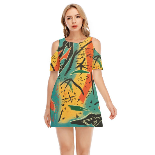 All-Over Print Women's Cold Shoulder Dress | 190GSM Cotton