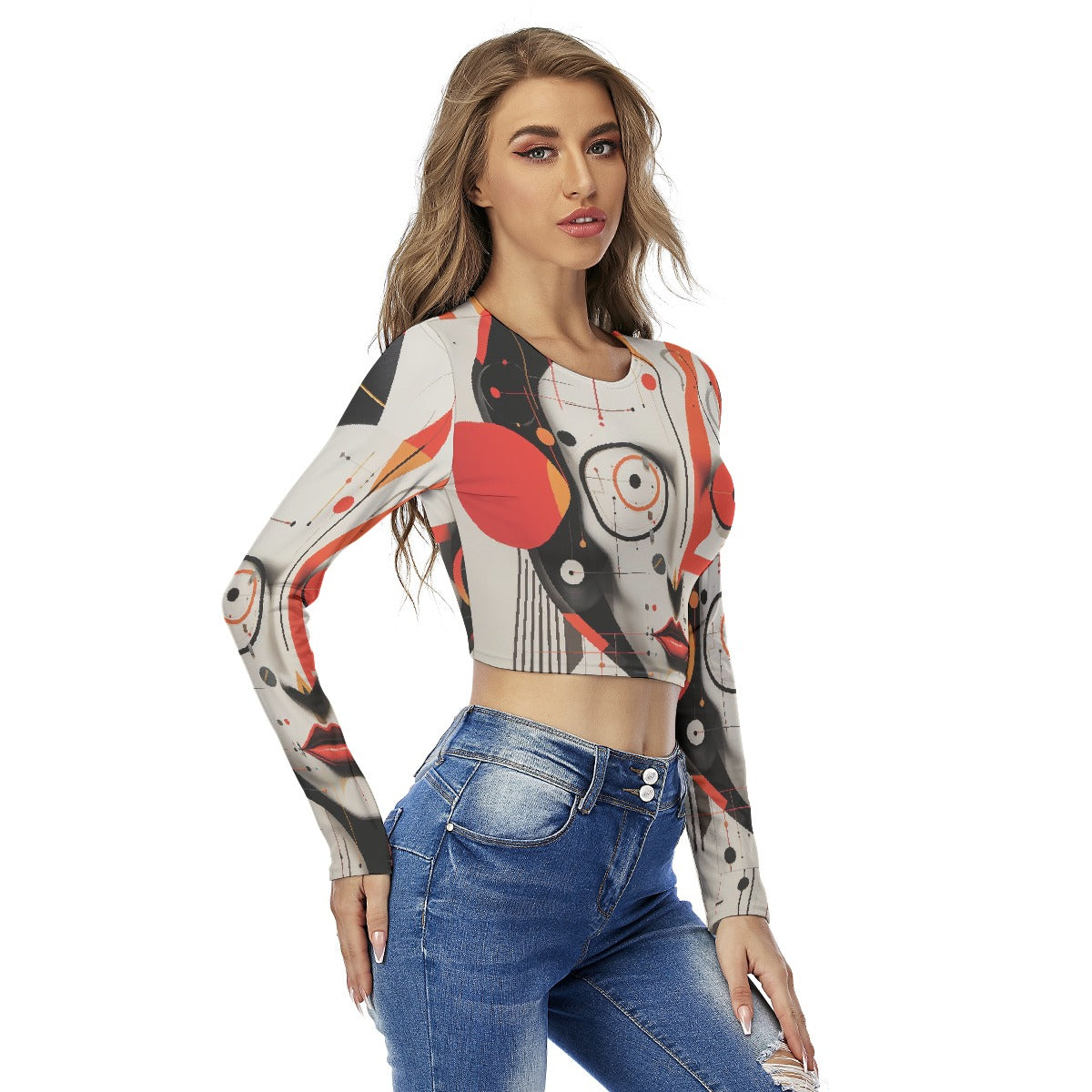 All-Over Print Women's Round Neck Crop Top T-Shirt