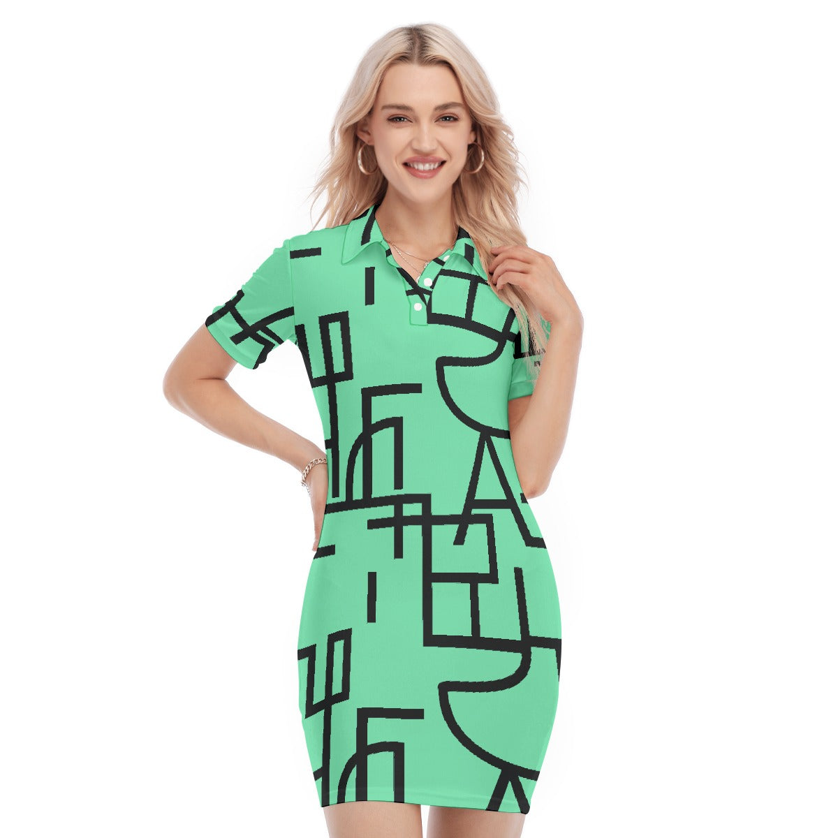 All-Over Print Women's Polo Collar Dress