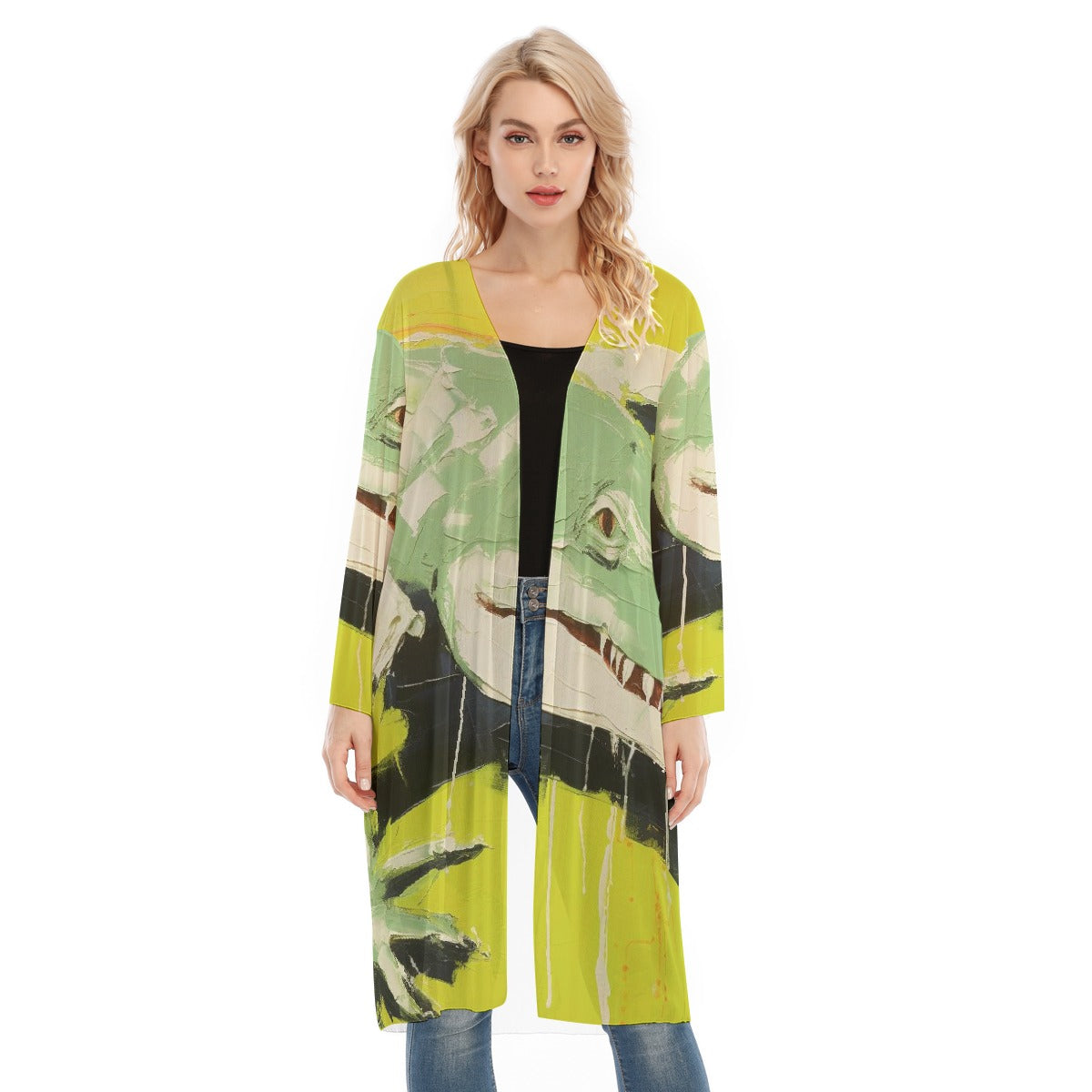 All- Over Print Women's Long Sleeve Mesh Cardigan