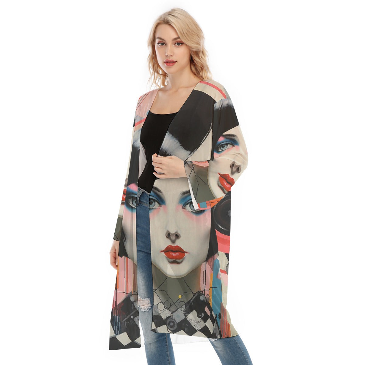 All- Over Print Women's Long Sleeve Mesh Cardigan