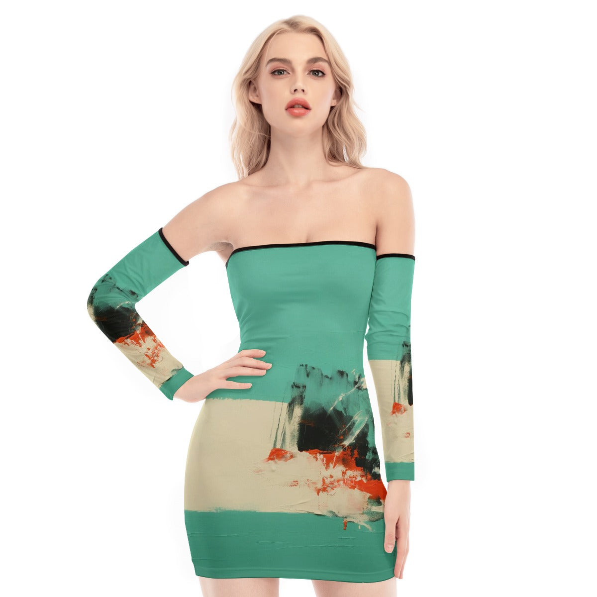 All-Over Print Women's Off-shoulder Back Lace-up Dress