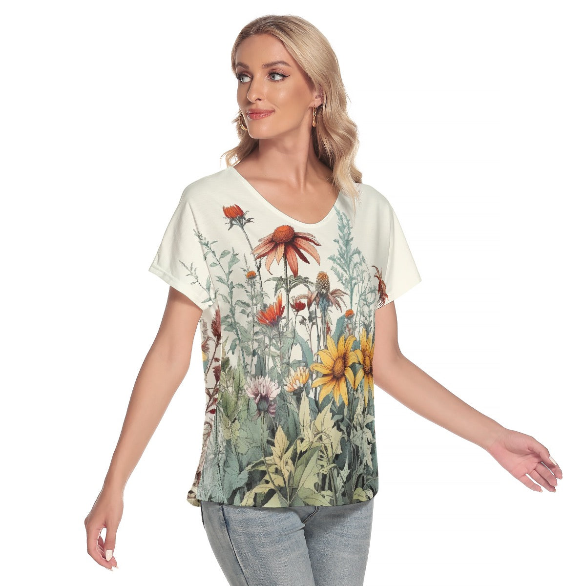 All-Over Print Women's Loose V-neck Short Sleeve T-shirt