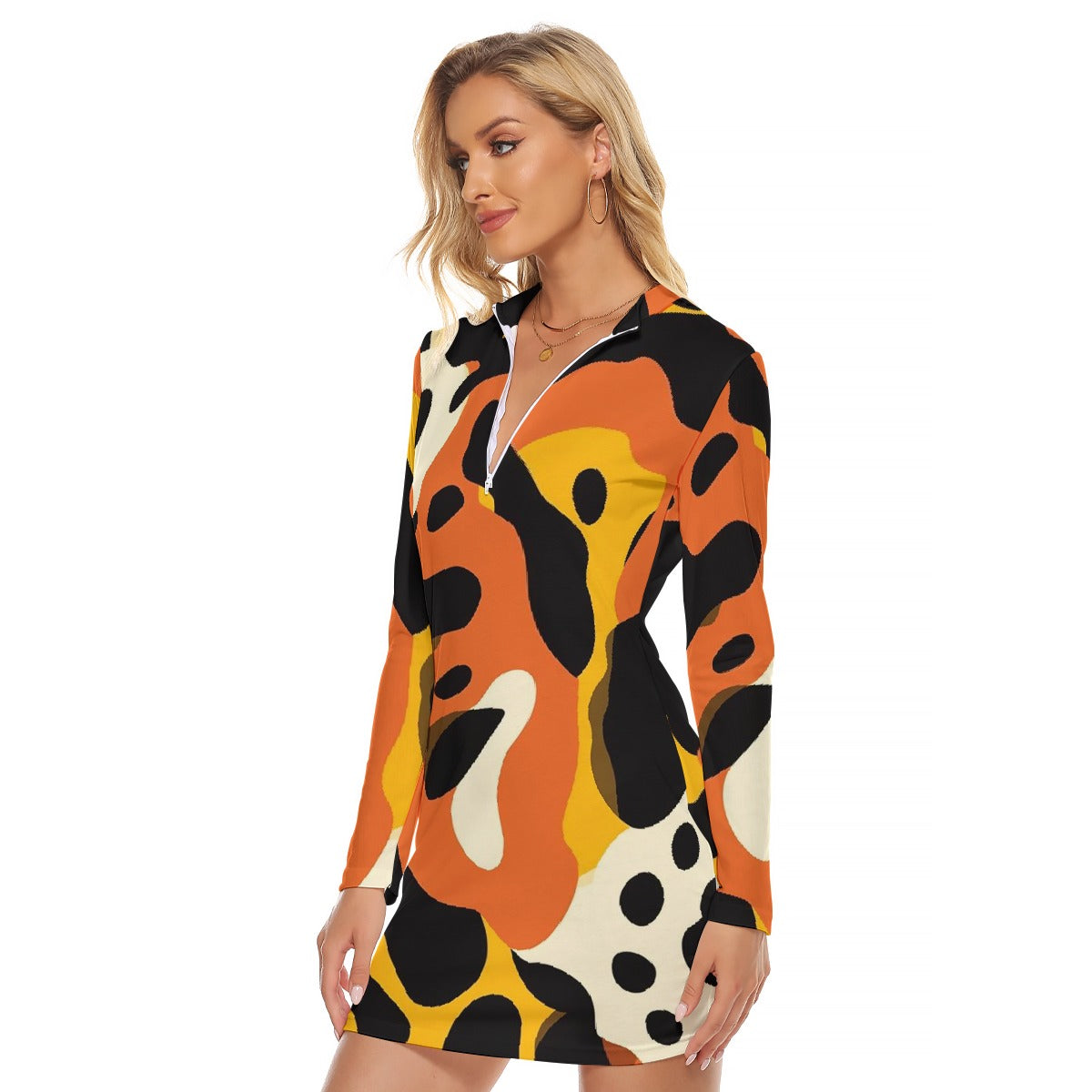 All-Over Print Women's Zip Front Tight Dress