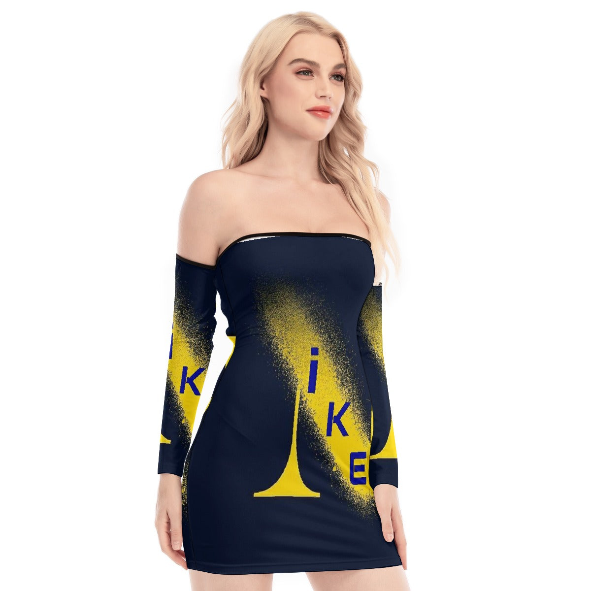 All-Over Print Women's Off-shoulder Back Lace-up Dress