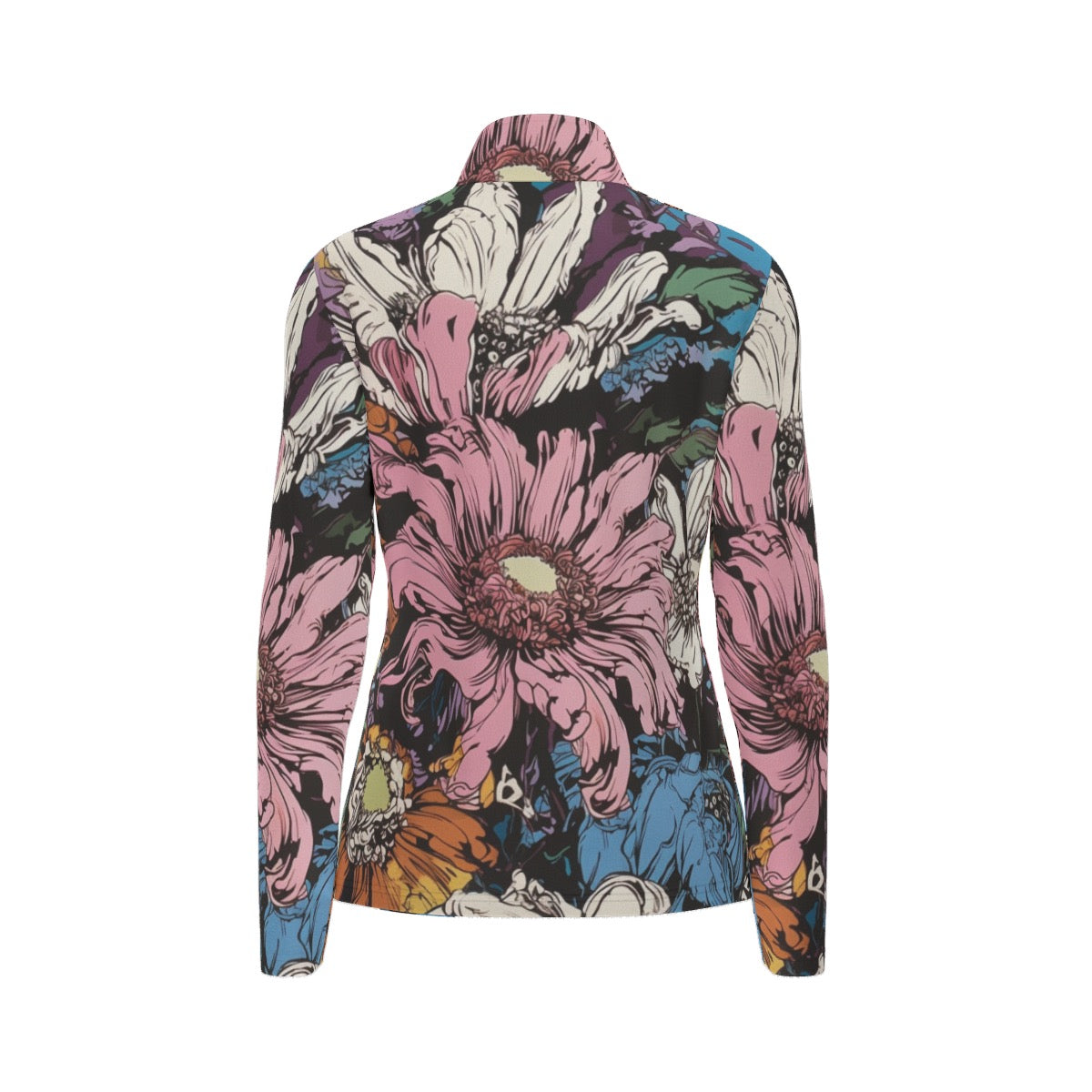 All-Over Print Women's Sports Collar Jersey With Long Sleeve