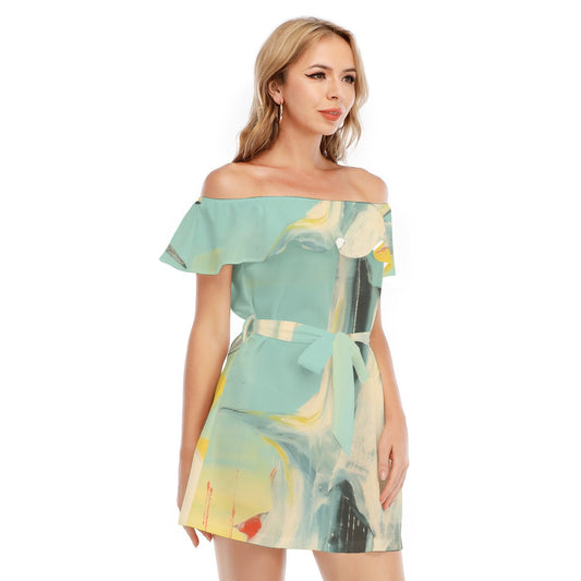 All-Over Print Women's Off-shoulder Dress With Ruffle