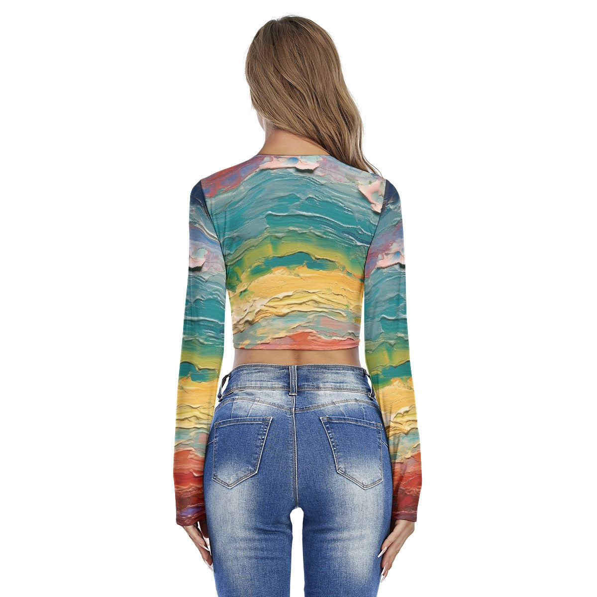 All-Over Print Women's Round Neck Crop Top T-Shirt