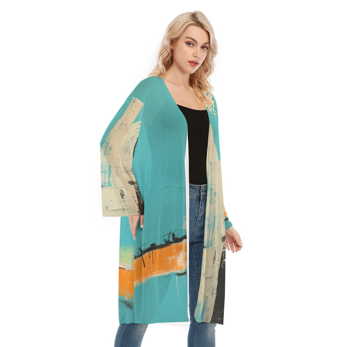 All- Over Print Women's Long Sleeve Mesh Cardigan