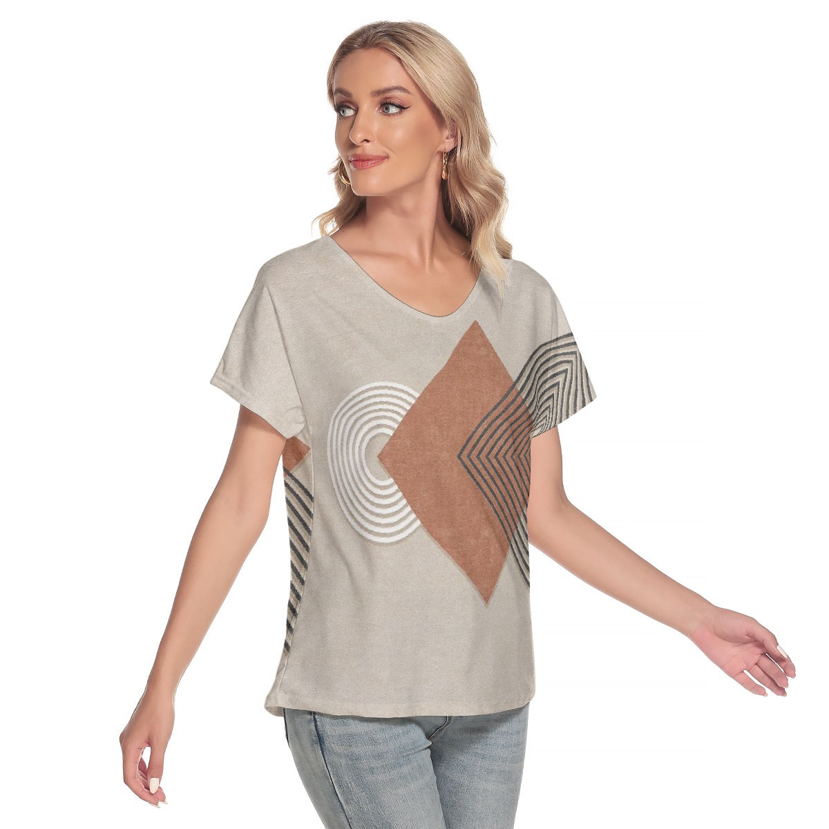 All-Over Print Women's Loose V-neck Short Sleeve T-shirt