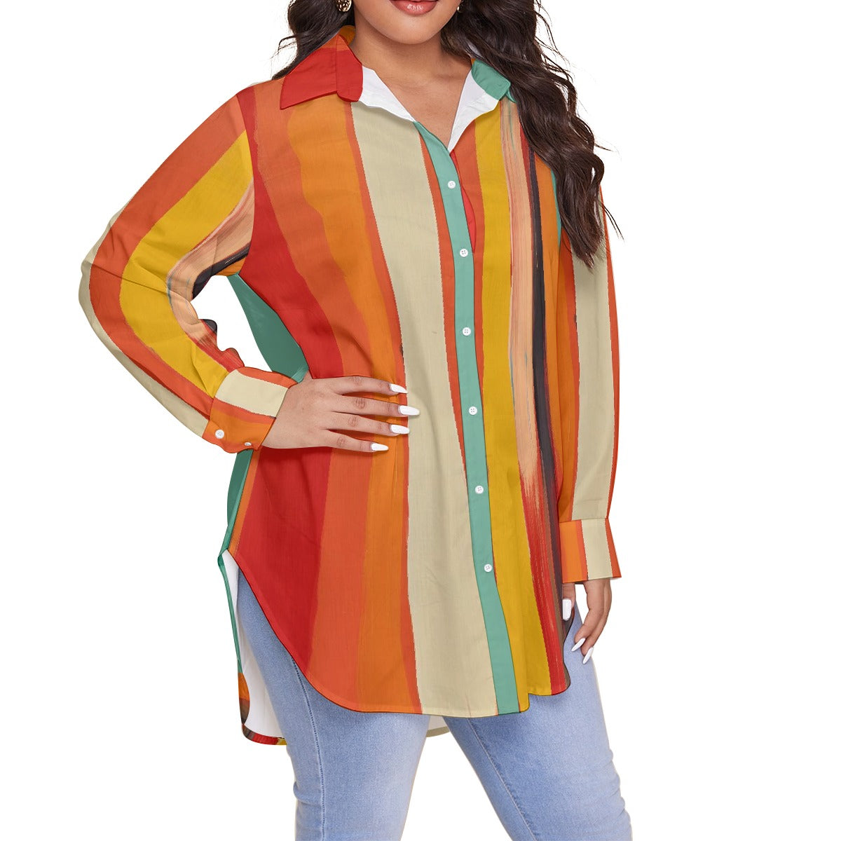 All-Over Print Women's Shirt With Long Sleeve(Plus Size)