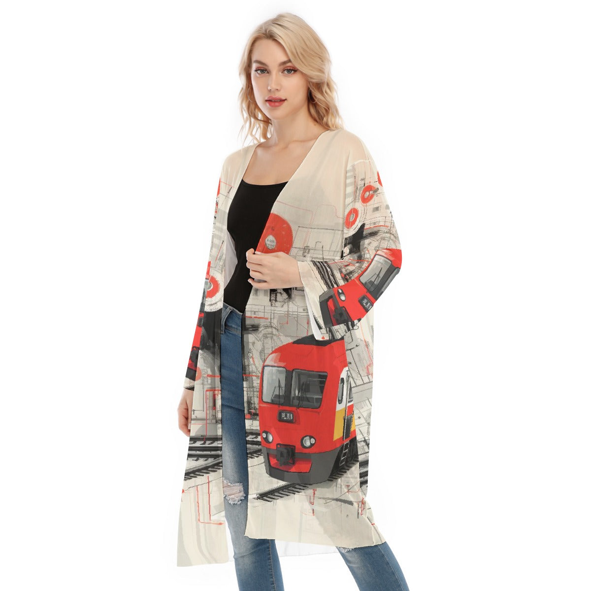 All- Over Print Women's Long Sleeve Mesh Cardigan