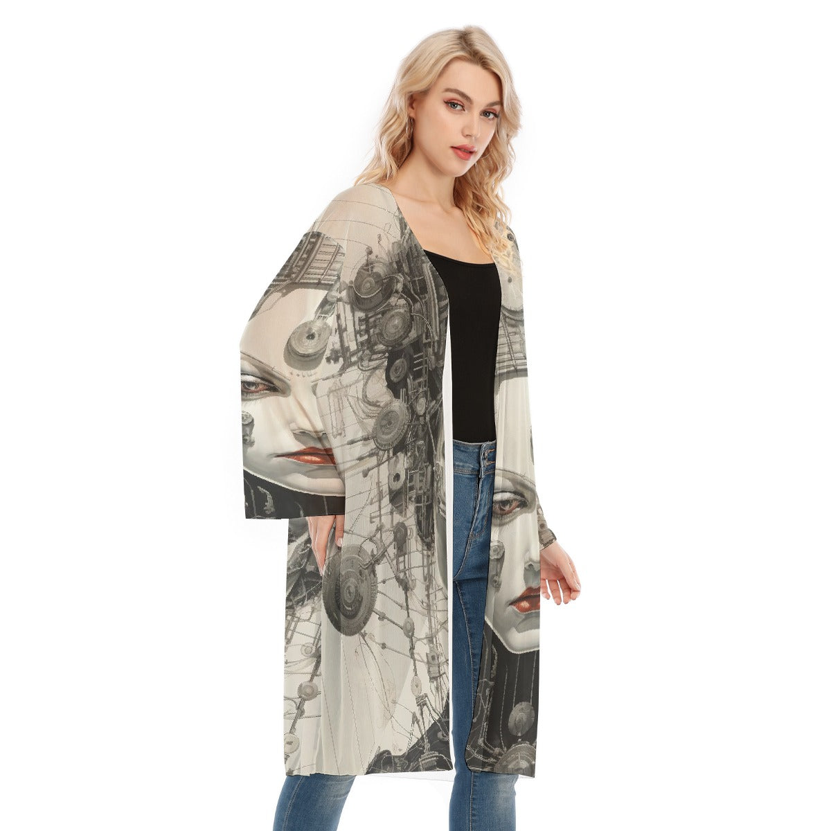 All- Over Print Women's Long Sleeve Mesh Cardigan