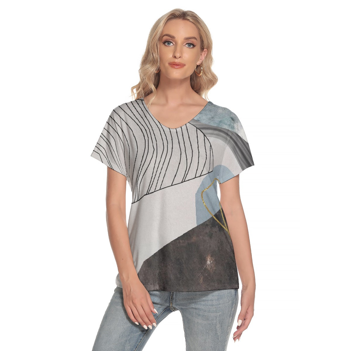 All-Over Print Women's Loose V-neck Short Sleeve T-shirt