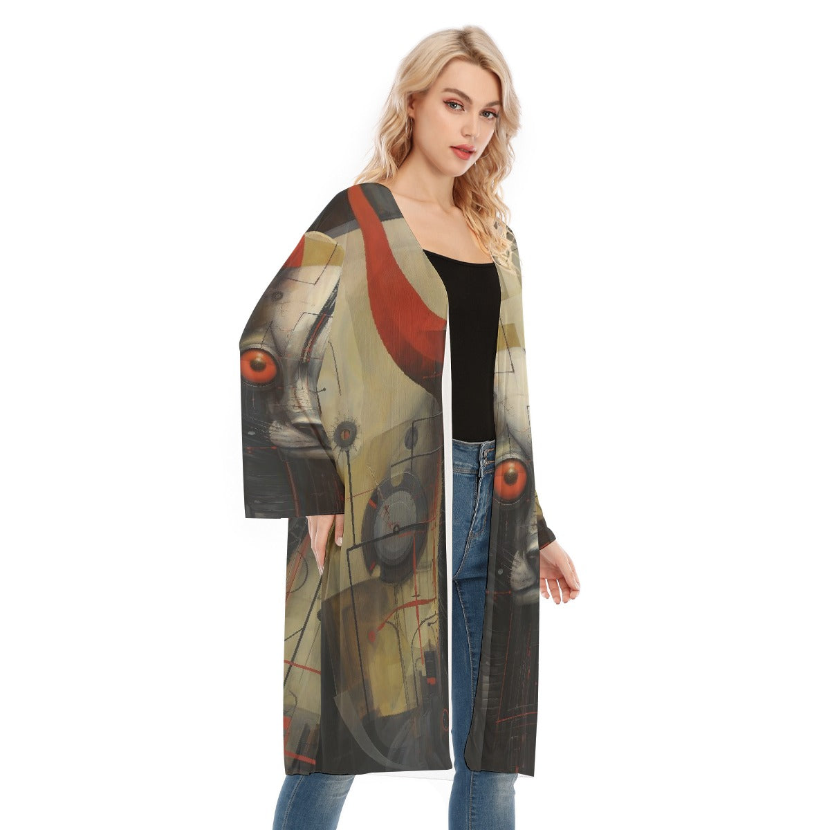 All- Over Print Women's Long Sleeve Mesh Cardigan