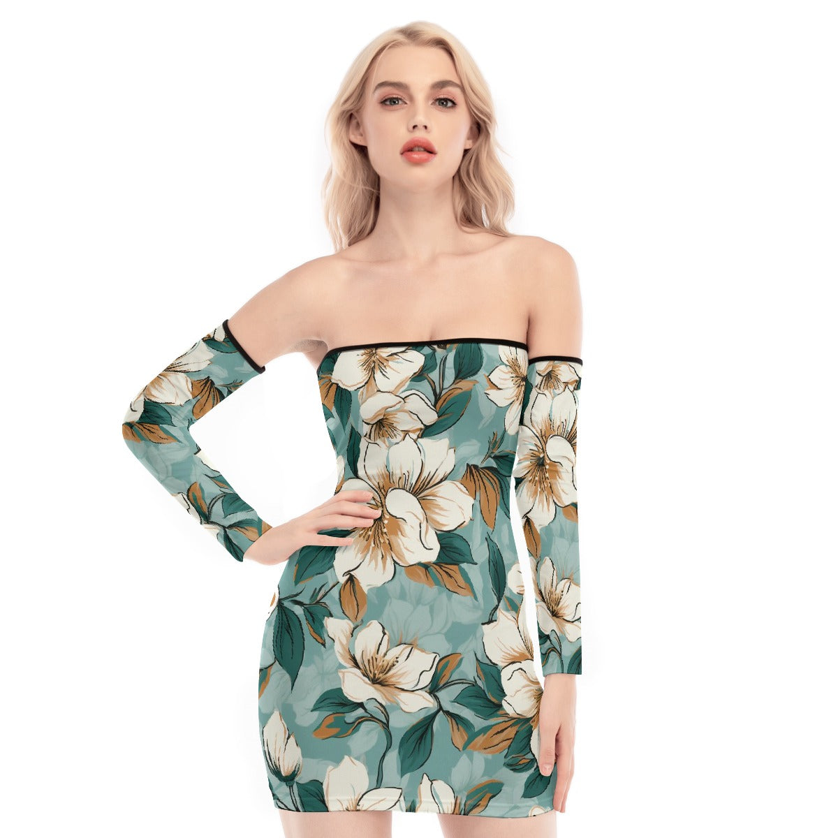 All-Over Print Women's Off-shoulder Back Lace-up Dress