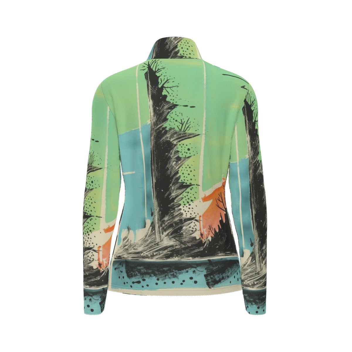 All-Over Print Women's Sports Collar Jersey With Long Sleeve