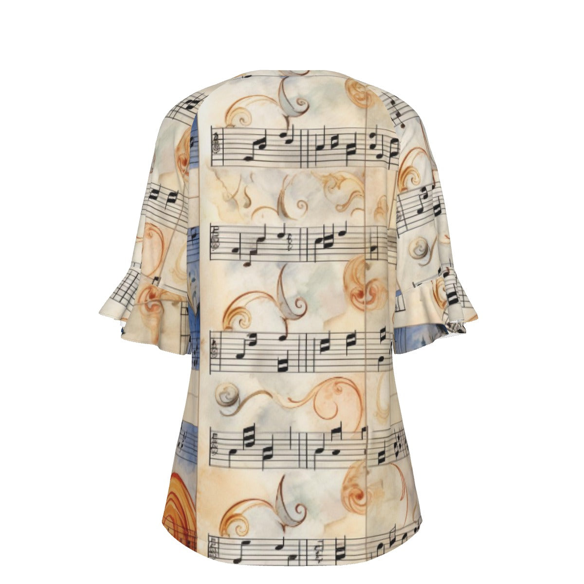 All-Over Print V-neck Women's T-shirt With Bell Sleeve