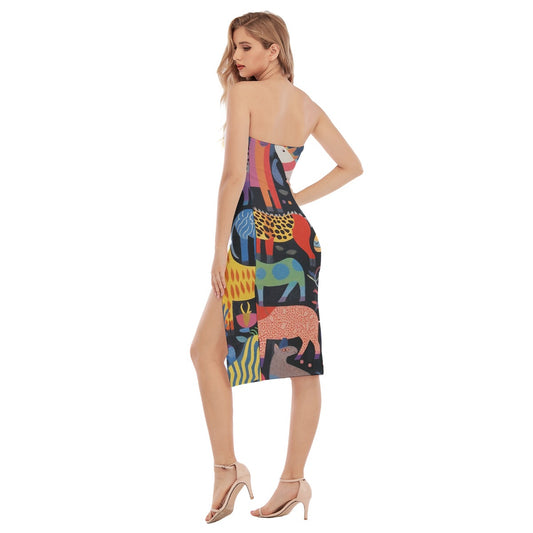 All-Over Print Women's Side Split Tube Top Dress