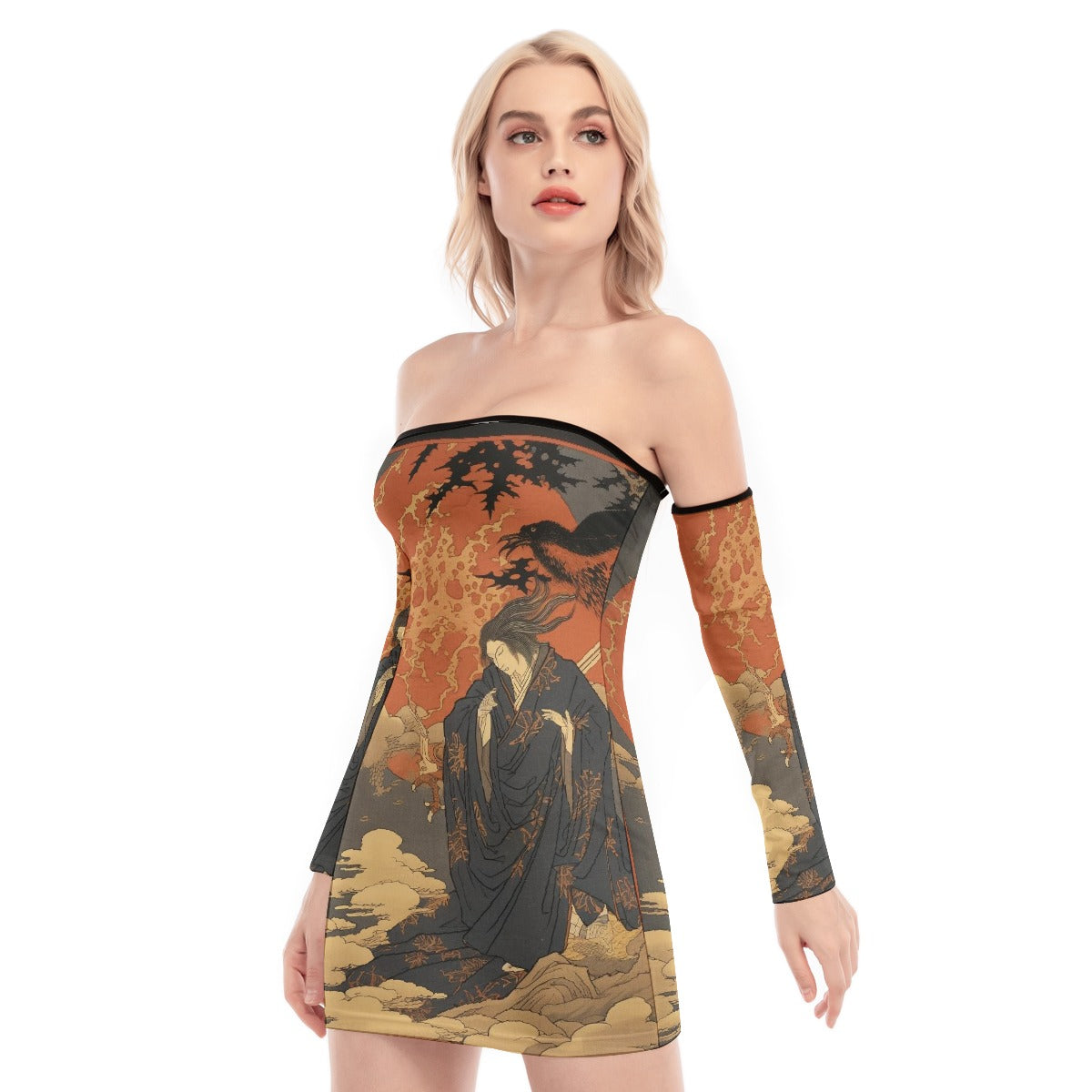 All-Over Print Women's Off-shoulder Back Lace-up Dress