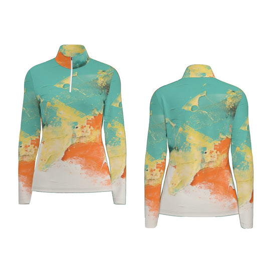 All-Over Print Women's Sports Collar Jersey With Long Sleeve