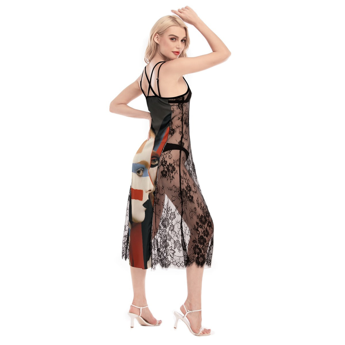 All-Over Print Women's Lace Cami Cross Back Dress