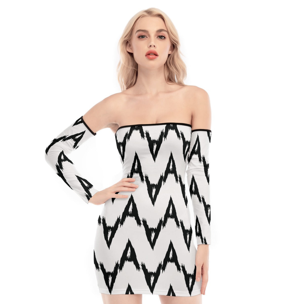 All-Over Print Women's Off-shoulder Back Lace-up Dress