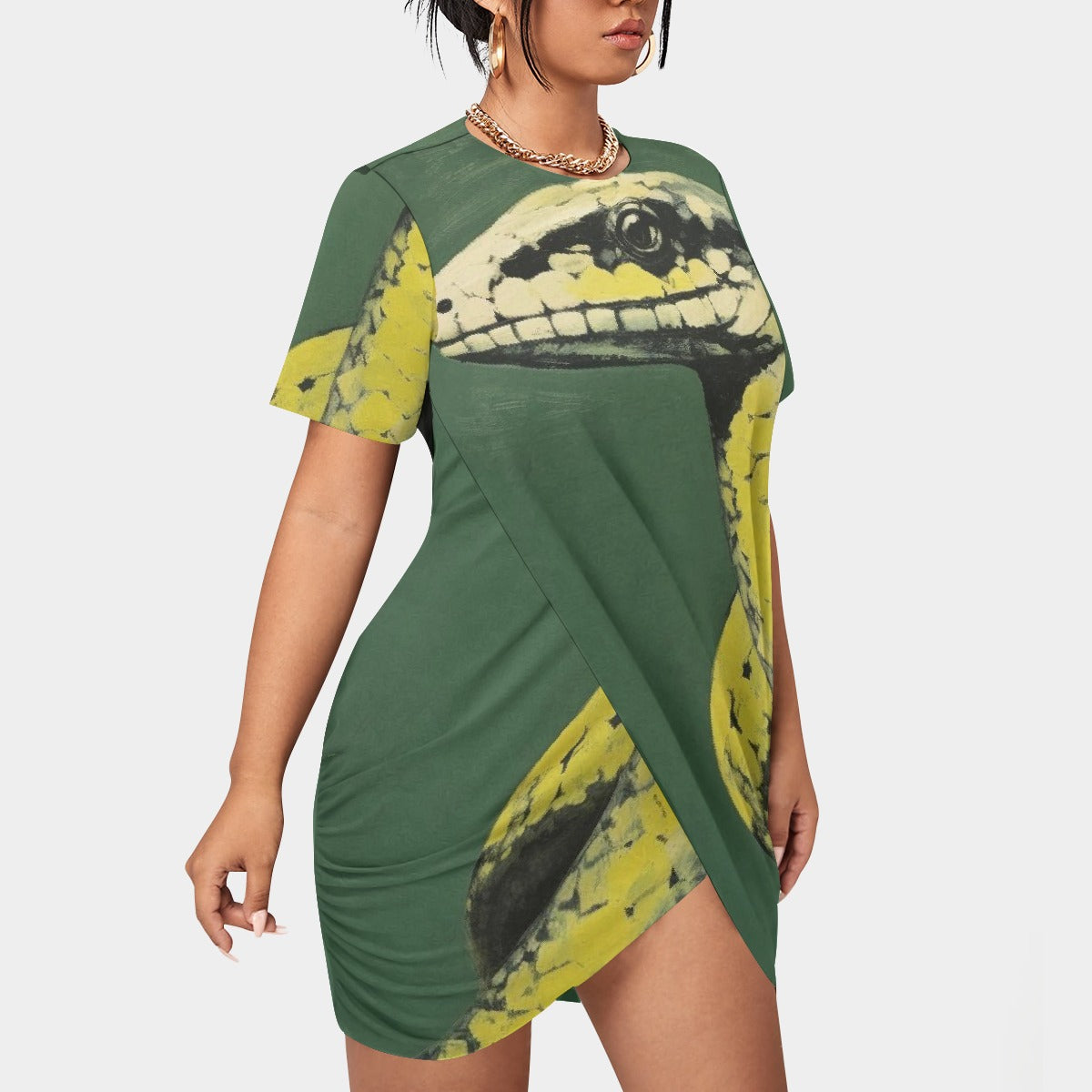 All-Over Print Women’s Stacked Hem Dress With Short Sleeve（Plus Size）