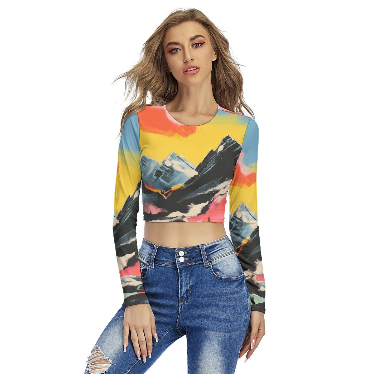 All-Over Print Women's Round Neck Crop Top T-Shirt