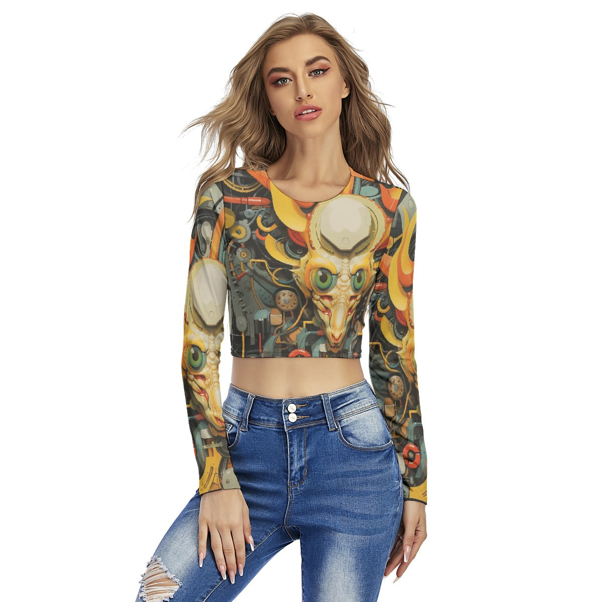 All-Over Print Women's Round Neck Crop Top T-Shirt