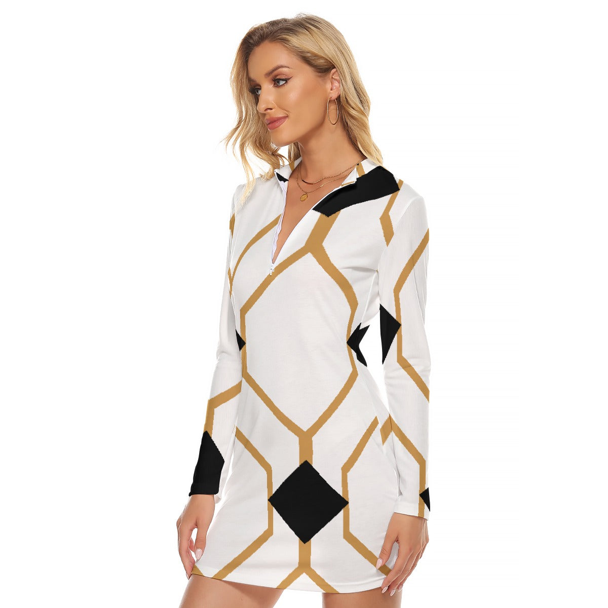 All-Over Print Women's Zip Front Tight Dress