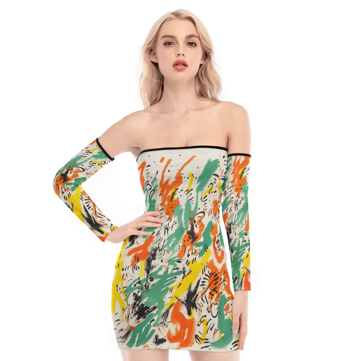 All-Over Print Women's Off-shoulder Back Lace-up Dress