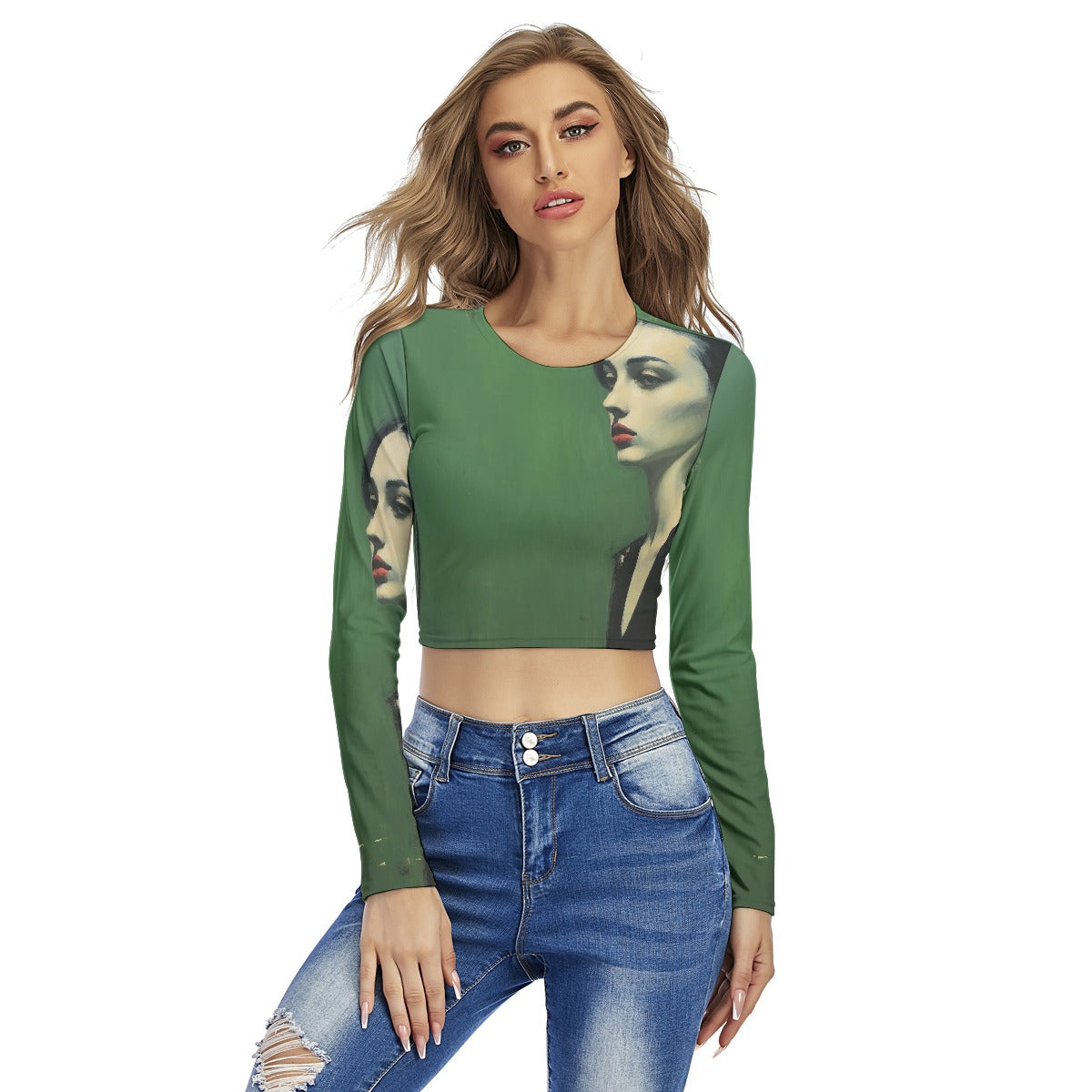 All-Over Print Women's Round Neck Crop Top T-Shirt