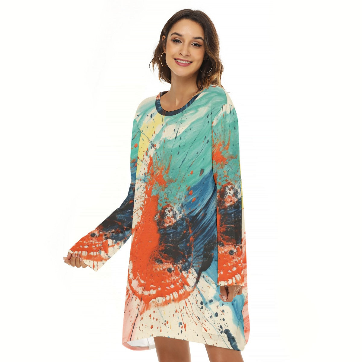 All-Over Print  Women's Loose Crew Neck Dress