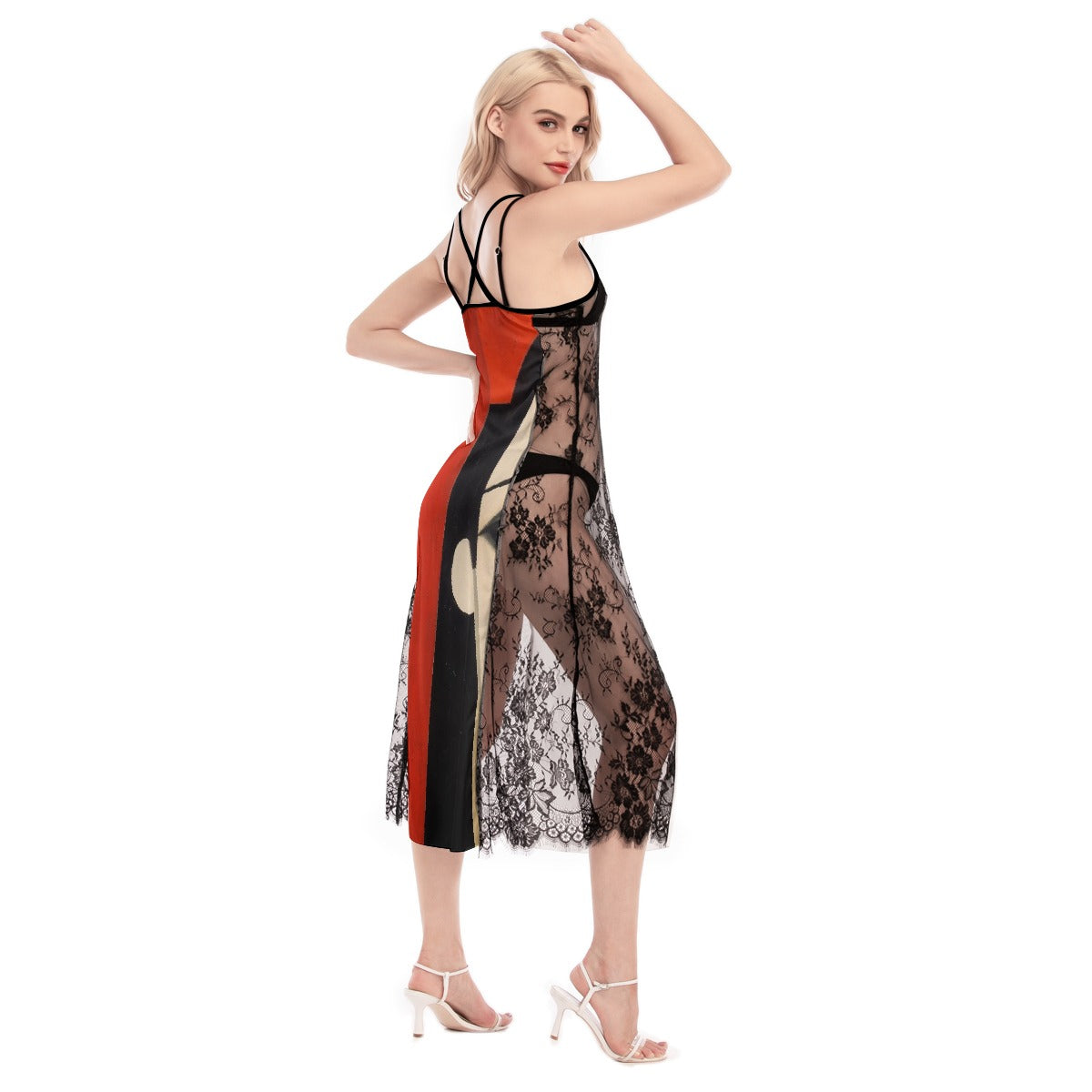 All-Over Print Women's Lace Cami Cross Back Dress