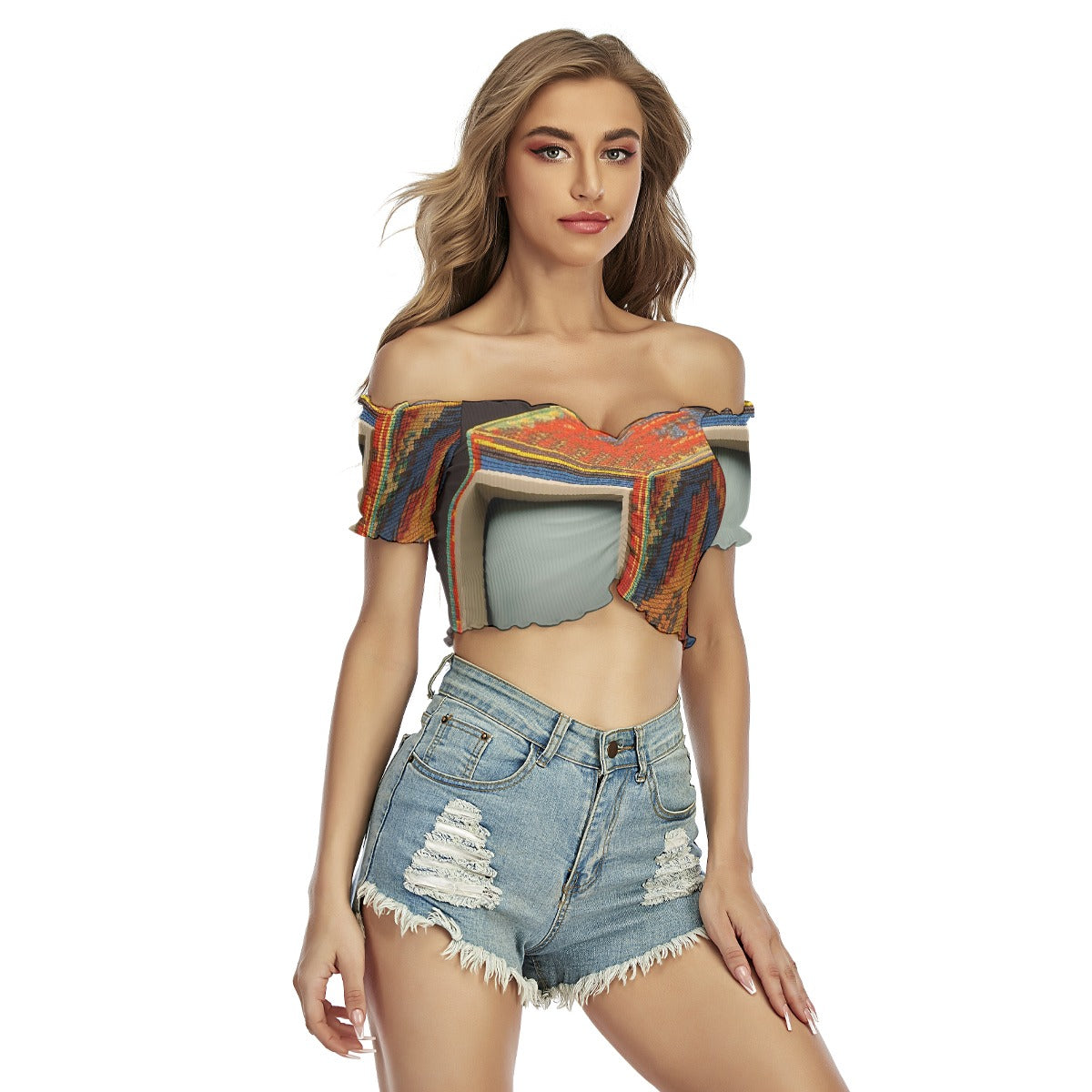 All-Over Print Women's One-shoulder Off-the-navel Short Sleeve T-shirt