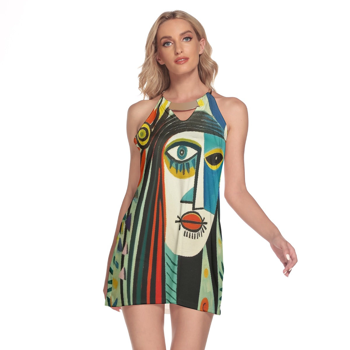 All-Over Print Women's Round Neck Above Knee Dress