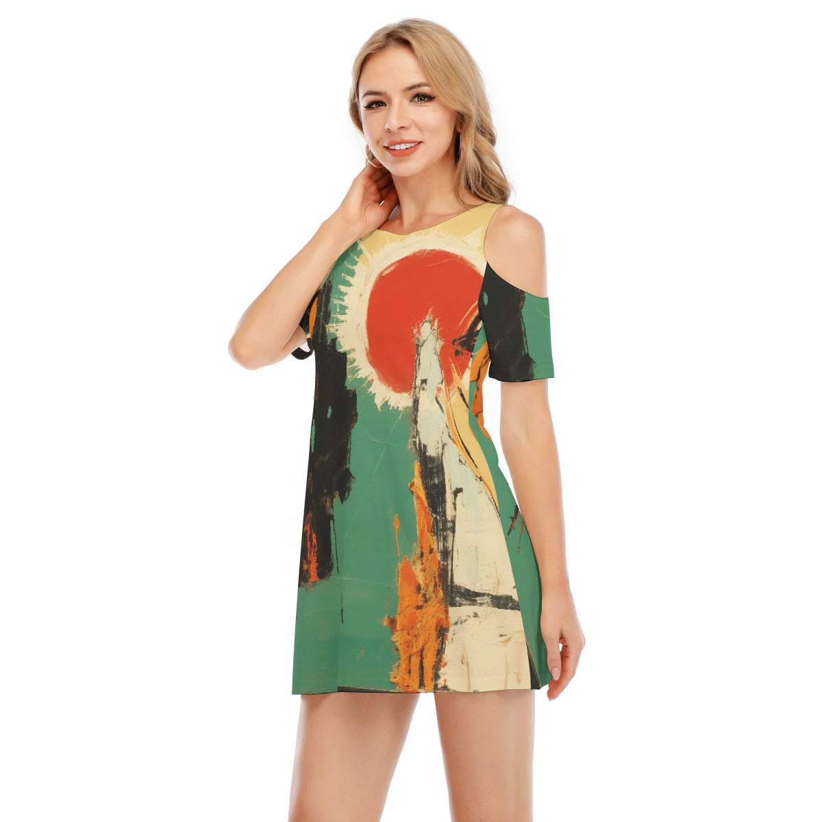 All-Over Print Women's Cold Shoulder Dress | 190GSM Cotton