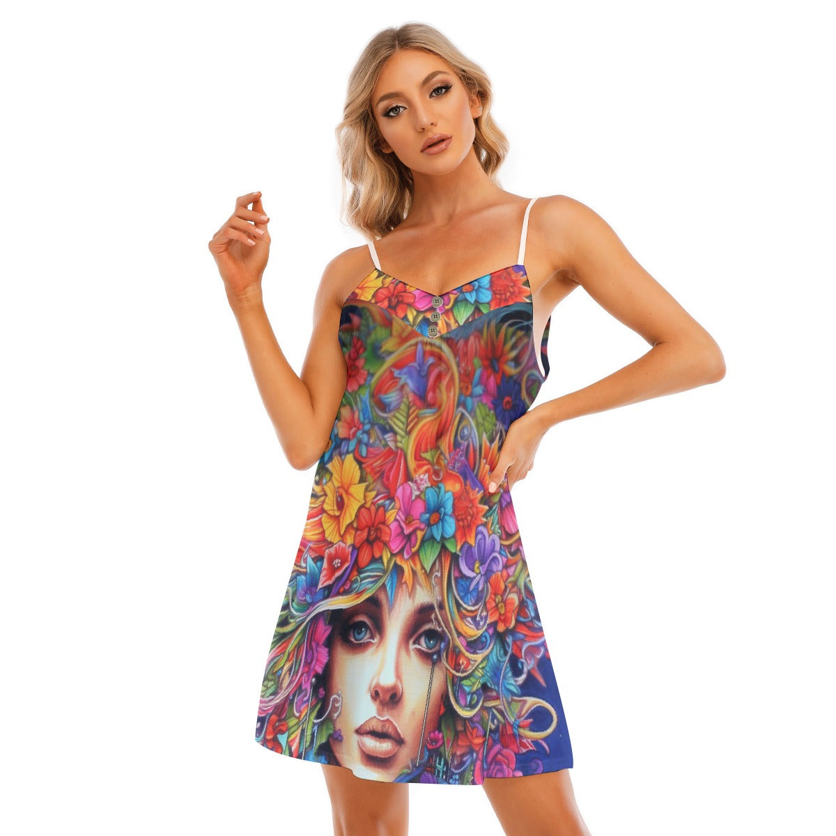 All-Over Print Women's V-neck Cami Dress