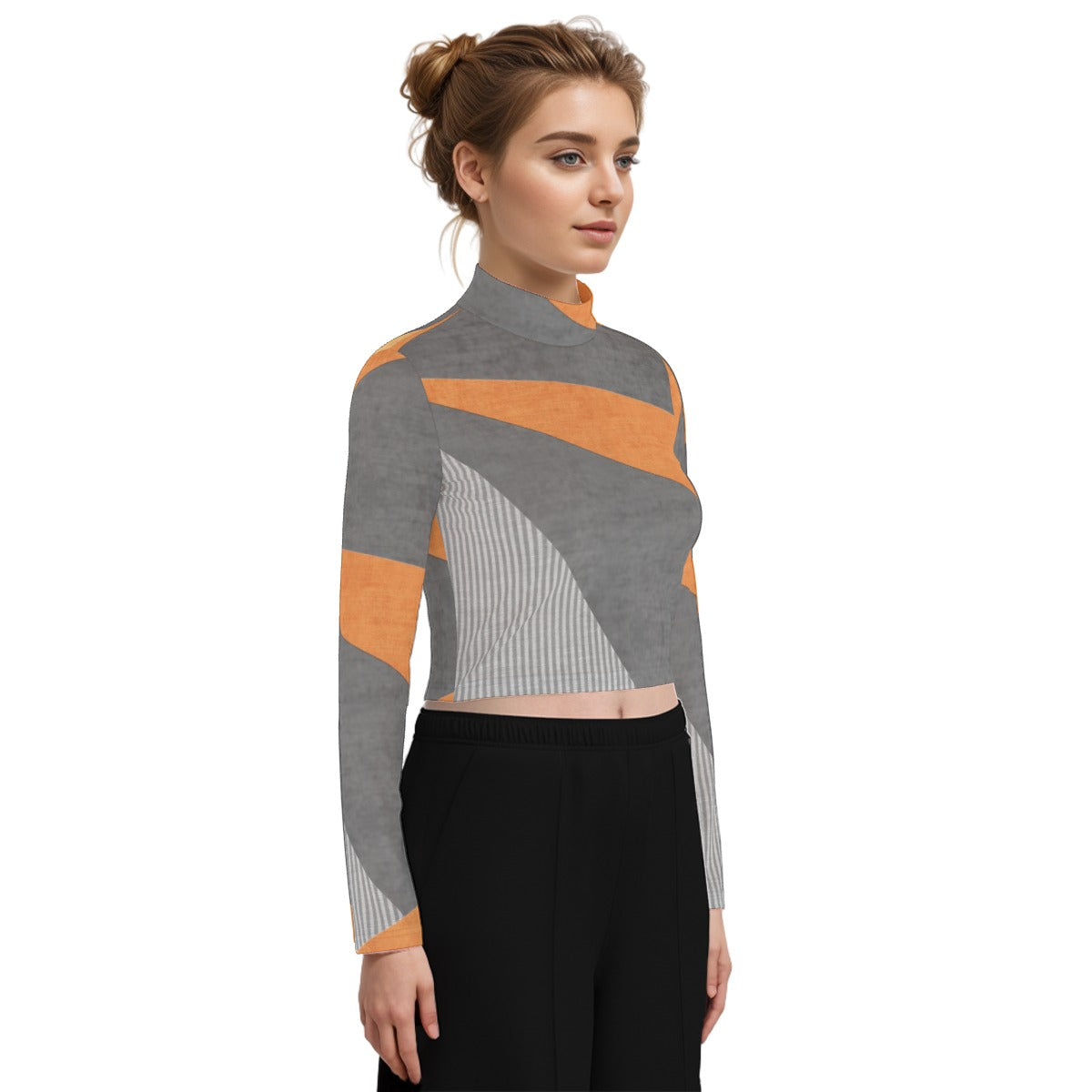 Eco-Friendly All-Over Print Women's Turtleneck T-shirt With Long Sleeve