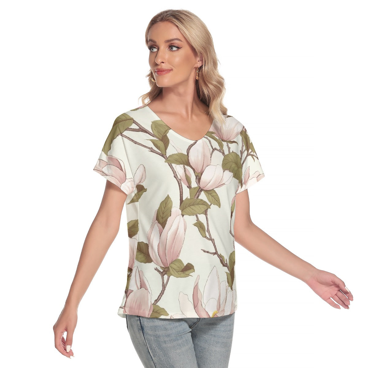 All-Over Print Women's Loose V-neck Short Sleeve T-shirt