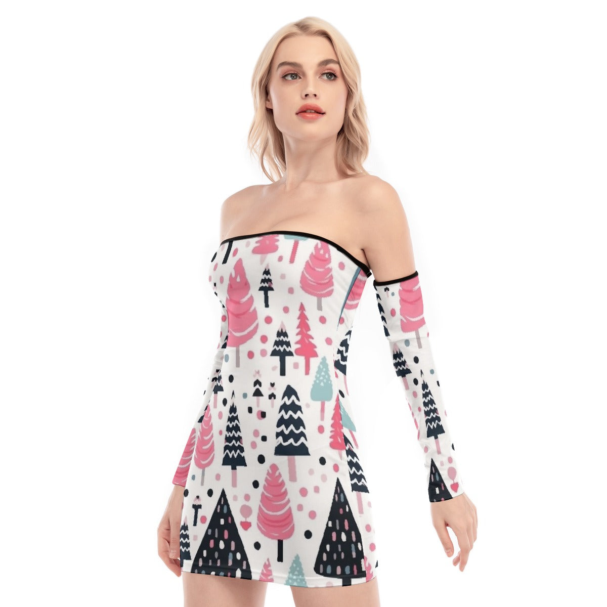 All-Over Print Women's Off-shoulder Back Lace-up Dress