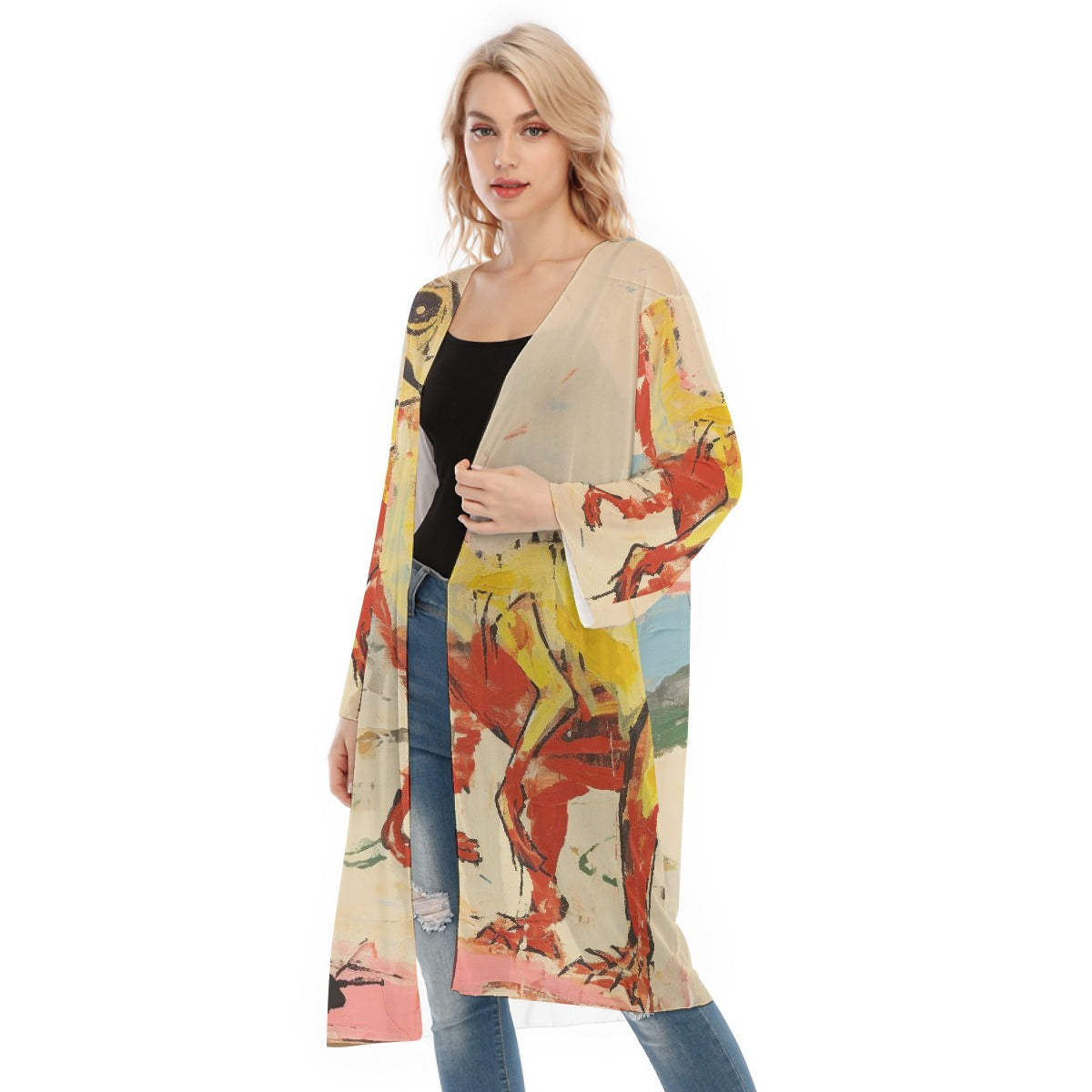 All- Over Print Women's Long Sleeve Mesh Cardigan