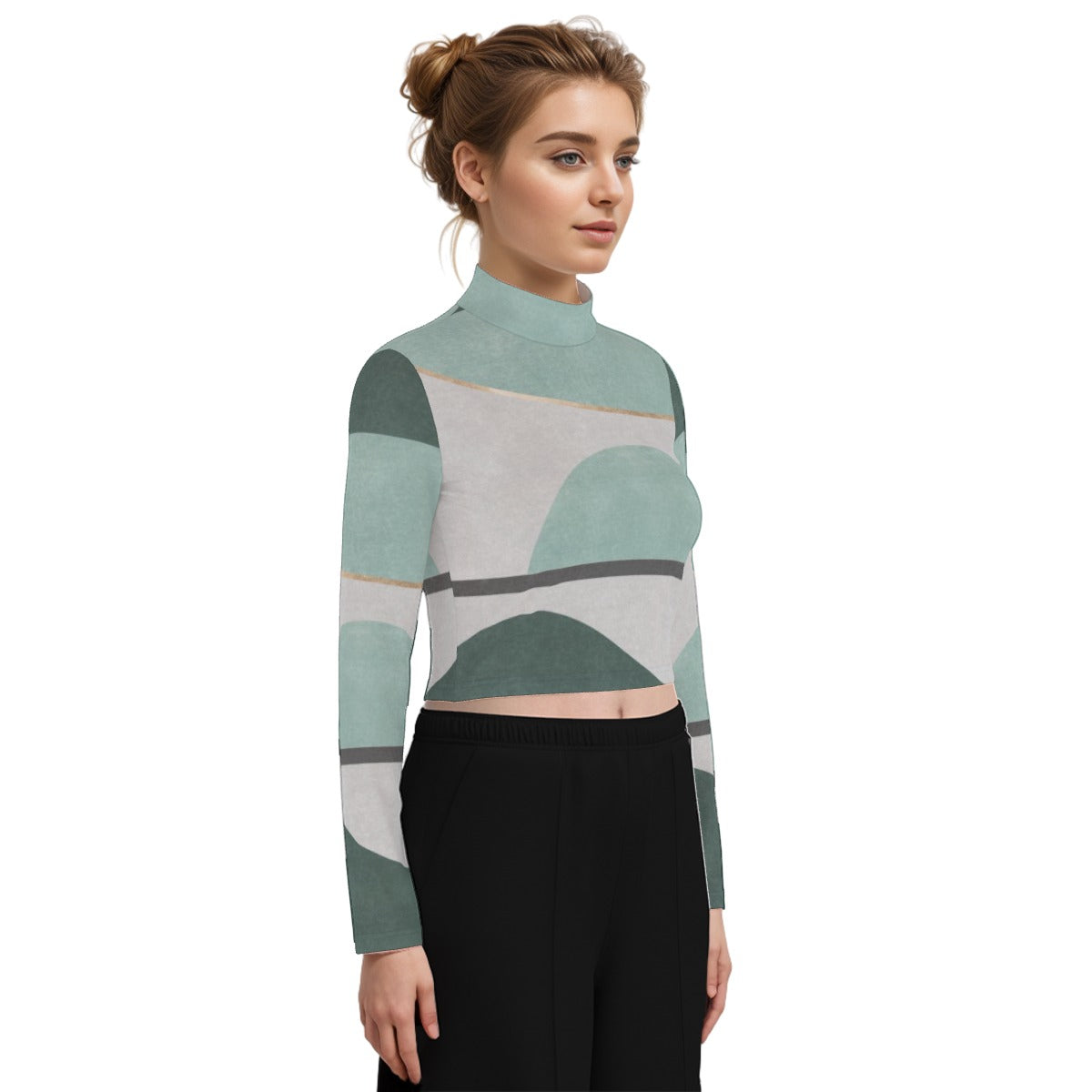 Eco-Friendly All-Over Print Women's Turtleneck T-shirt With Long Sleeve