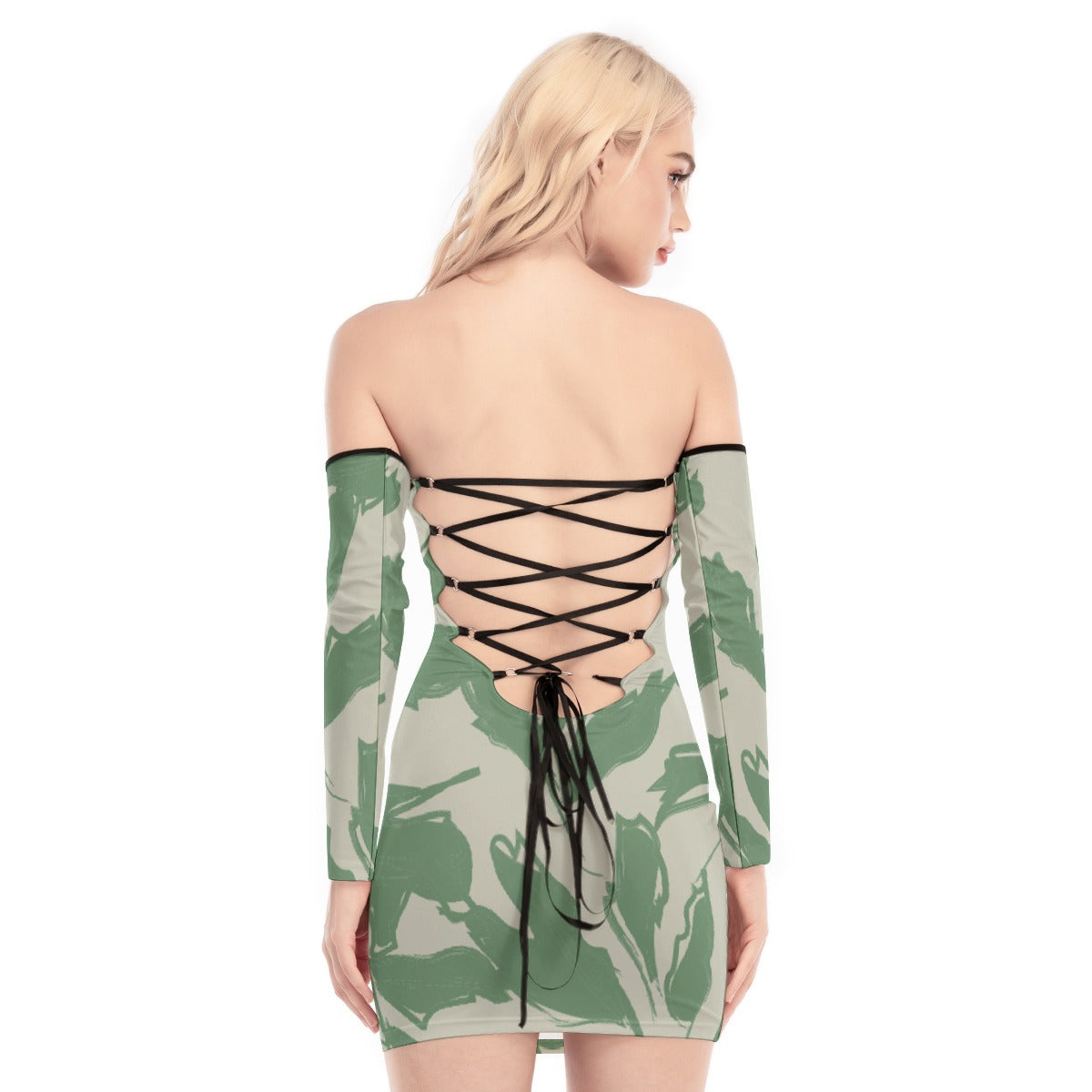 All-Over Print Women's Off-shoulder Back Lace-up Dress