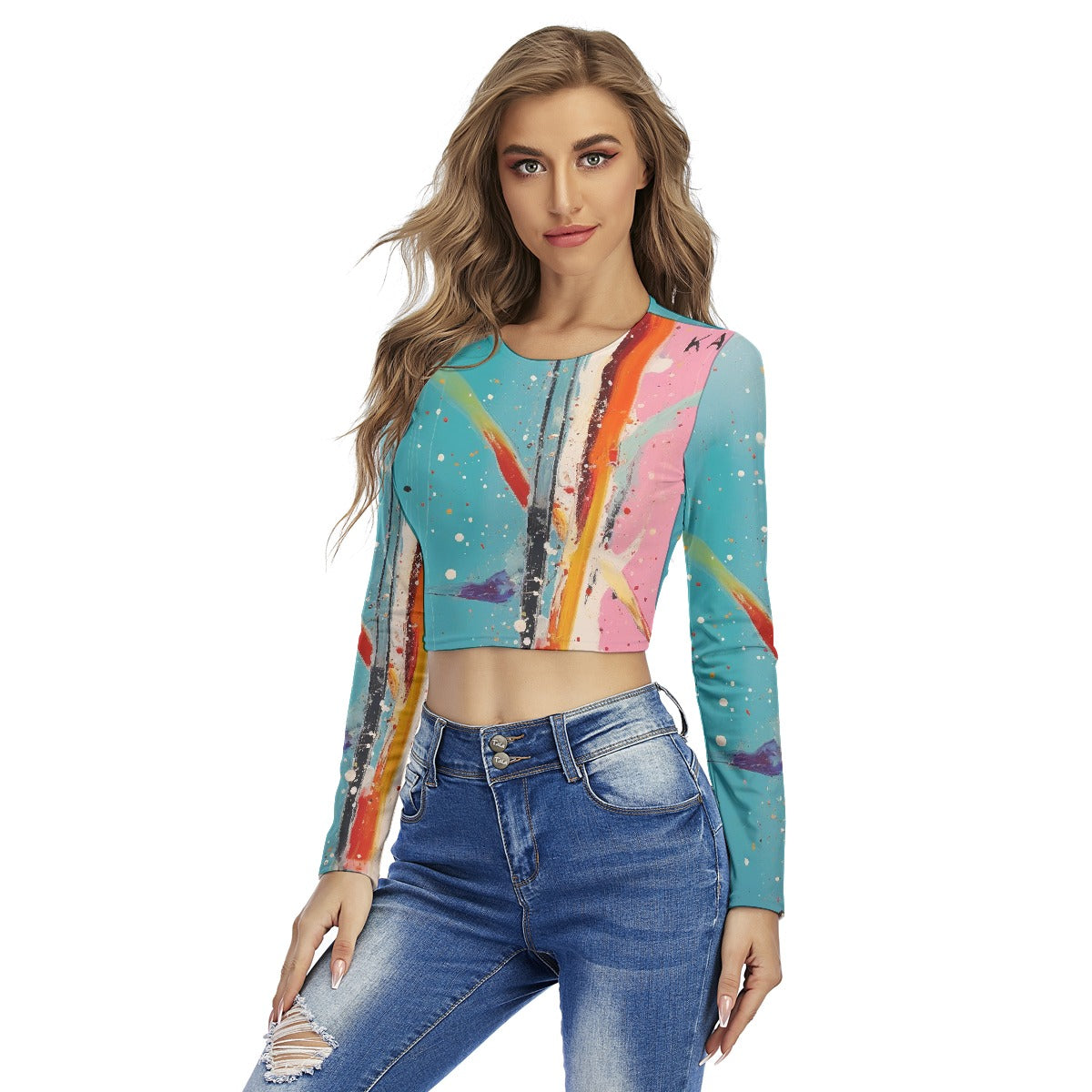 All-Over Print Women's Round Neck Crop Top T-Shirt