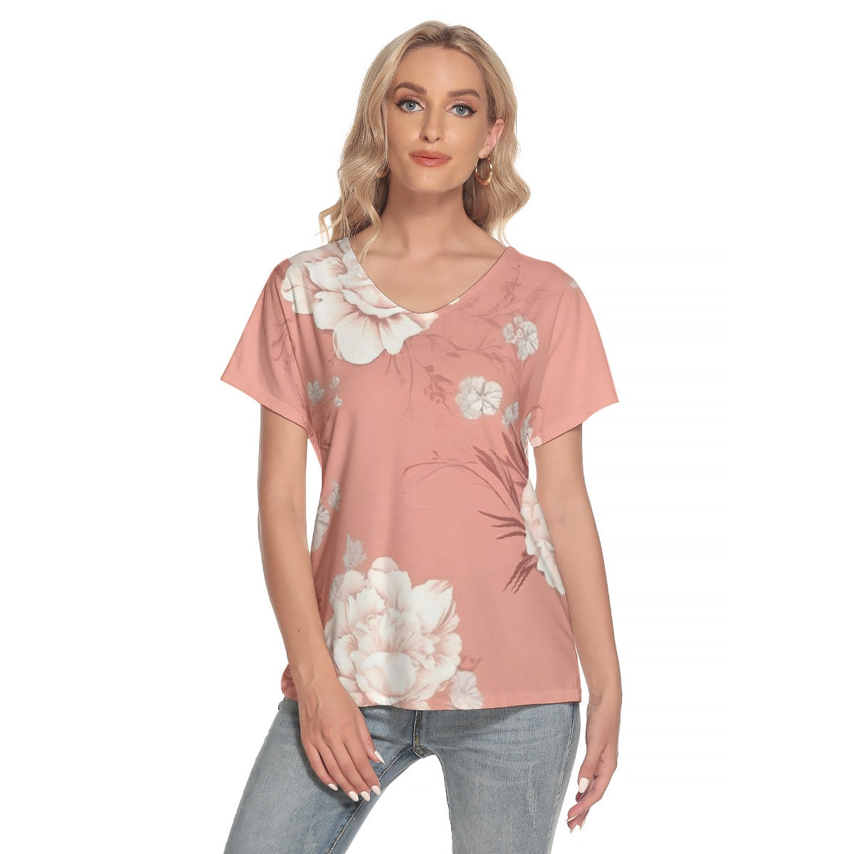 All-Over Print Women's Loose V-neck Short Sleeve T-shirt