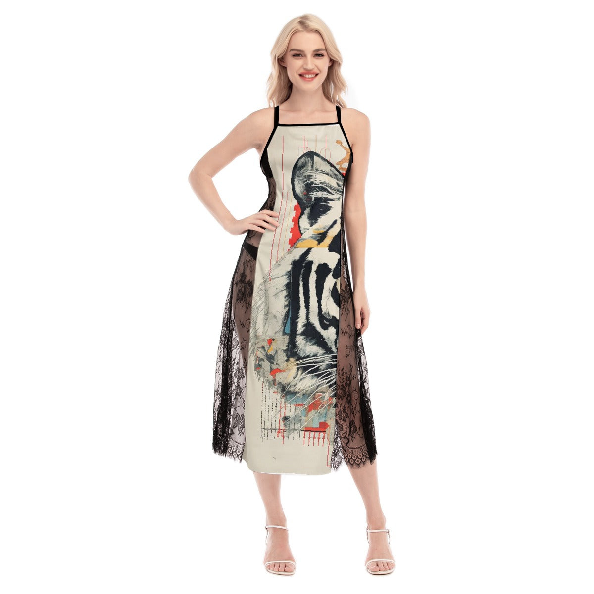 All-Over Print Women's Lace Cami Cross Back Dress